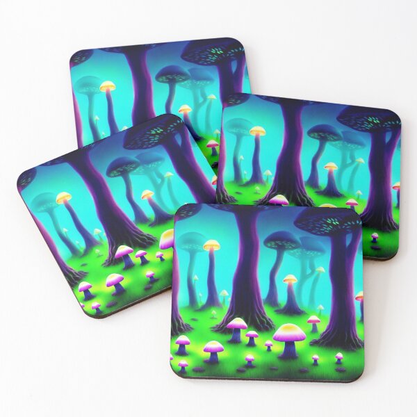 Item preview, Psychedelic mushroom forest with glowing mushrooms designed and sold by BrachiaST.