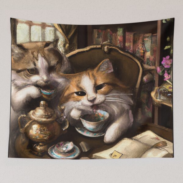 Item preview, The Cats, Mia and Aria, tea time in the library (Baroque) designed and sold by thecatandkettle.
