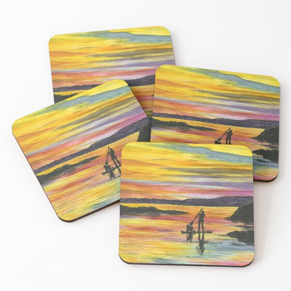 Item preview, Paddle Boarders at Sunset in Porth Castell at Trearddur Bay on Anglesey North Wales  designed and sold by LymphomaLass.