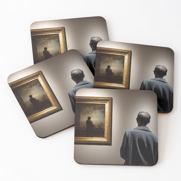 Item preview, A person in a museum gallery, looking at a painting, of a person, who is looking at, or painting, a painting designed and sold by FuturITsic.Synthography.