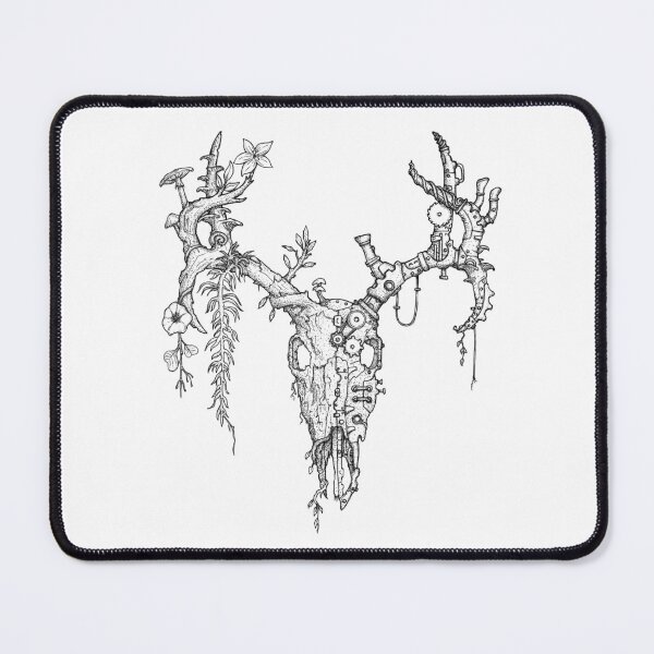 Item preview, Deer Skull (Nature vs Steampunk) black lineart designed and sold by Sam Deacon Art.