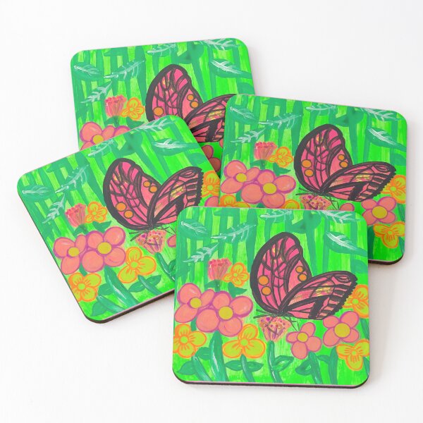 Item preview, Pink butterfly and flower gouache painting designed and sold by altairaleon.