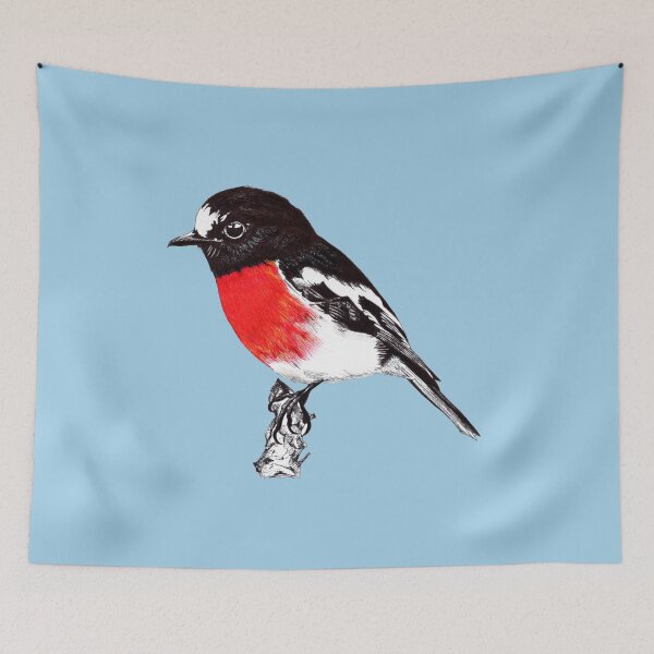 Item preview, Mr Scarlet Robin pale blue background designed and sold by DingbatDesigns.
