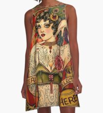 KAPELLE TATTOO; Vintage Body Werbung Kunst A-Linien Kleid