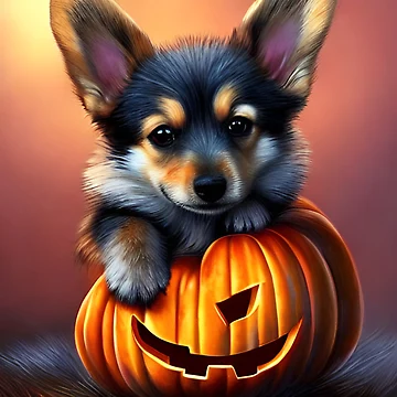 Vorschaubild zum Design AI Generated Art, Halloween/Fall Puppy von RabbitHoleMI