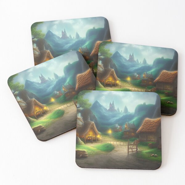 Item preview, Dreary & Beautiful Fantasy Village Painting designed and sold by SurizonDesigns.