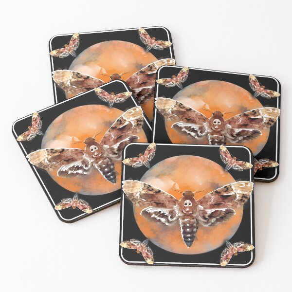Item preview, Deathshead hawk moths sphinx moths against an orange blood moon halloween spooky designed and sold by sandpaperdaisy.
