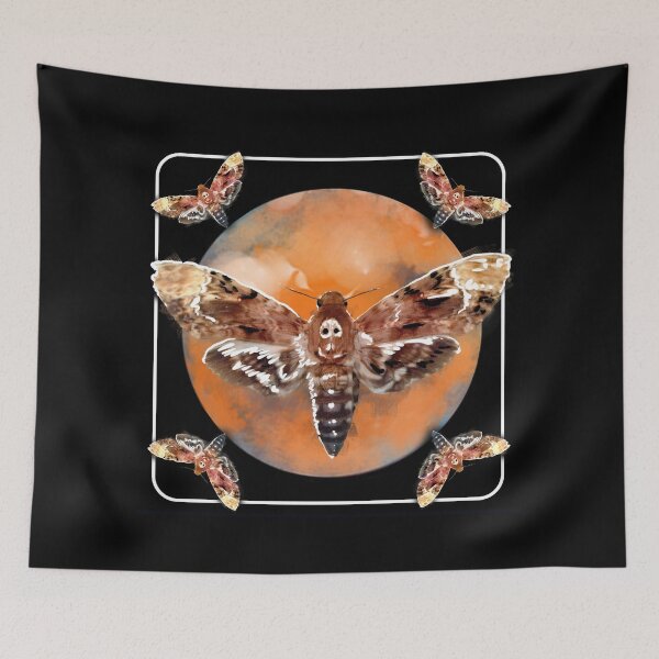 Item preview, Deathshead hawk moths sphinx moths against an orange blood moon halloween spooky designed and sold by sandpaperdaisy.
