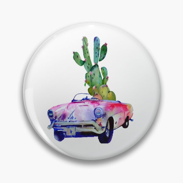 Artikelvorschau, Digitalisiertes Bild des rosa Autos und des Kaktus auf dem Hintergrund entworfen und verkauft von Gala-life1.