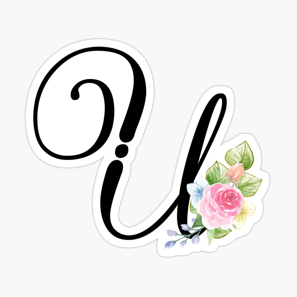 Letter U script psd floral alphabet