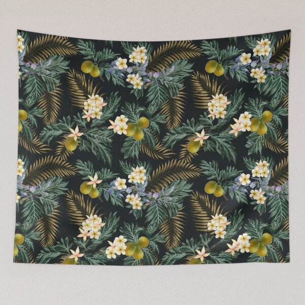 Item preview, Vintage Plumeria Bark Cloth Print designed and sold by J Marielle Designs.