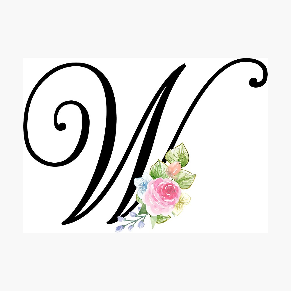  Floral Monogram  Fancy Script Letter W  Photographic Print 