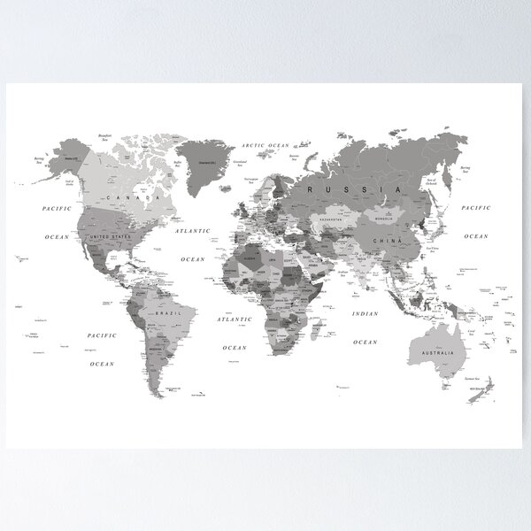 Item preview, Detailed World Map in grey designed and sold by UrbanEpiphany.