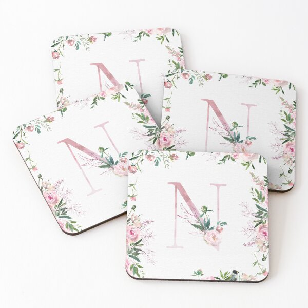 Item preview, Letter N Pink Peony Flower designed and sold by WildAliceArt.