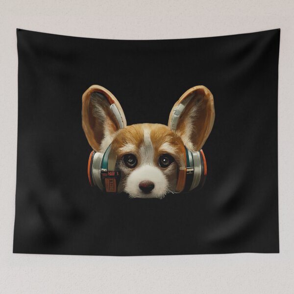 Item preview, AI Corgi with headphones designed and sold by Vocky5.