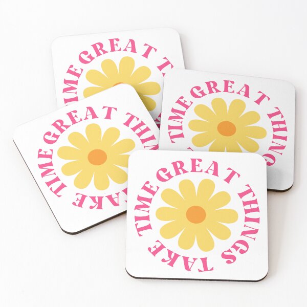 Item preview, Great Things Take Time. Retro Vintage Motivational and Inspirational Saying. Pink and Yellow designed and sold by That Cheeky Tee.