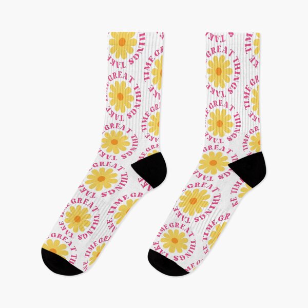 Item preview, Great Things Take Time. Retro Vintage Motivational and Inspirational Saying. Pink and Yellow designed and sold by That Cheeky Tee.