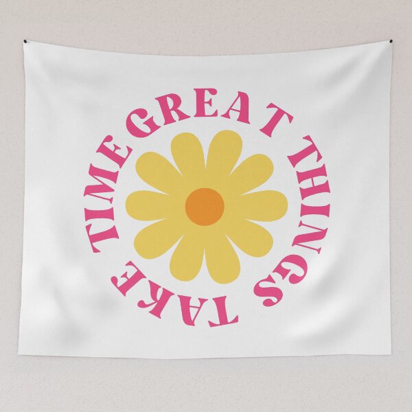 Item preview, Great Things Take Time. Retro Vintage Motivational and Inspirational Saying. Pink and Yellow designed and sold by That Cheeky Tee.