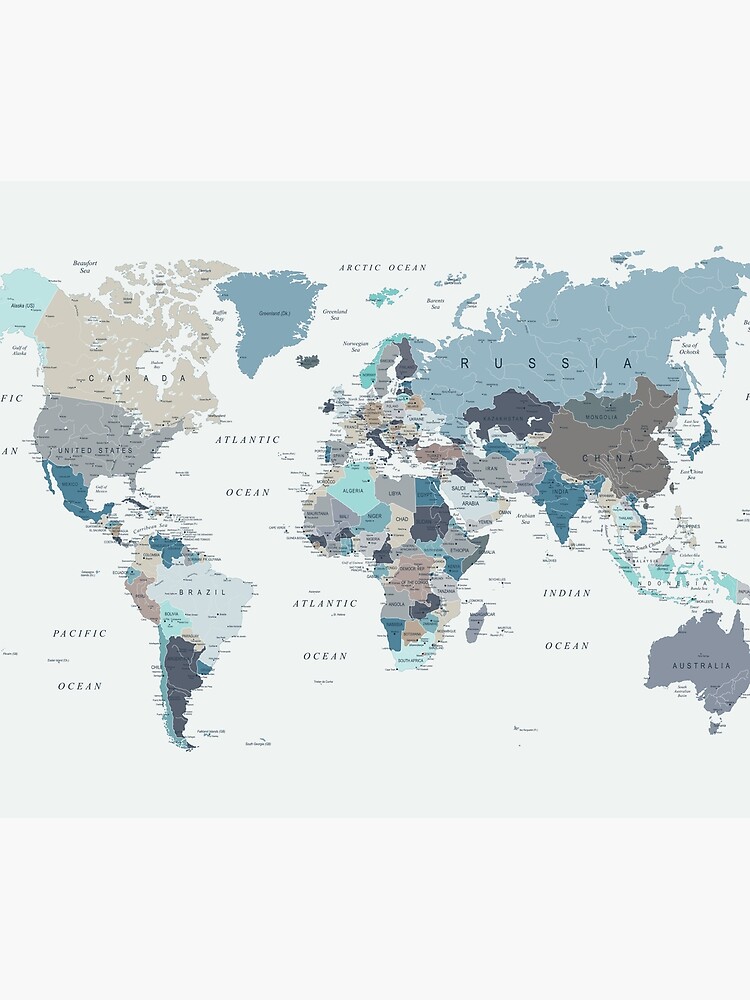 Map of the World in Neutral tones of Blue and Beige by UrbanEpiphany