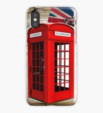 rustic grunge union jack retro london telephone booth iPhone Case