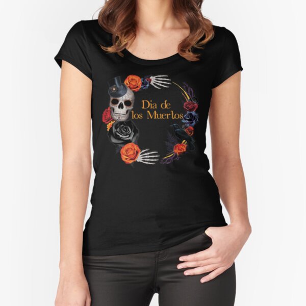 Item preview, Dia De Los Muertos Sugar Skull Rose Floral Boho Wreath Day of the Dead Design designed and sold by TrendyTees12.