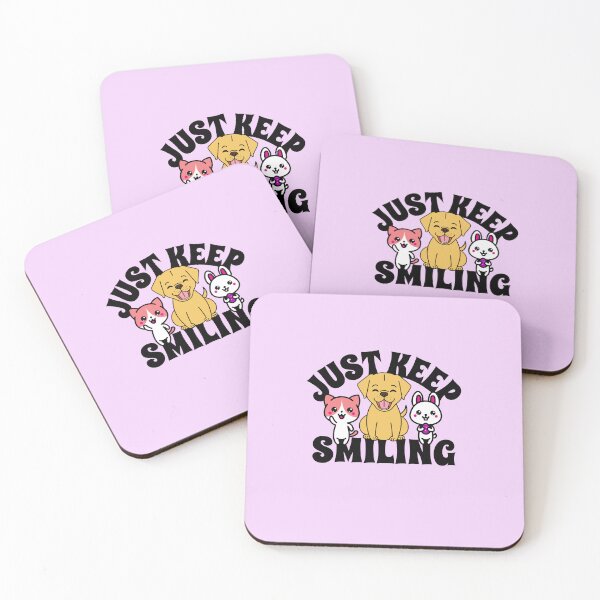 Item preview, Just Keep Smiling Cute Dog Anime Cat Bunny Smiling Positive design designed and sold by InspiredForever.