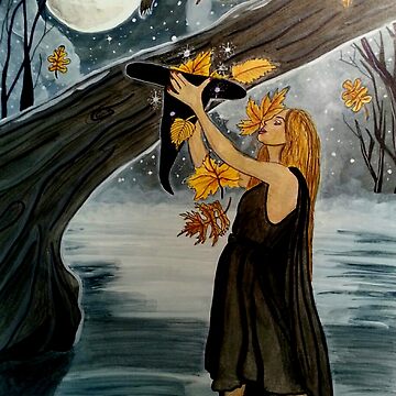 Artwork thumbnail, First Leaf Omen - Witch Art Autumn by Carol Ochs