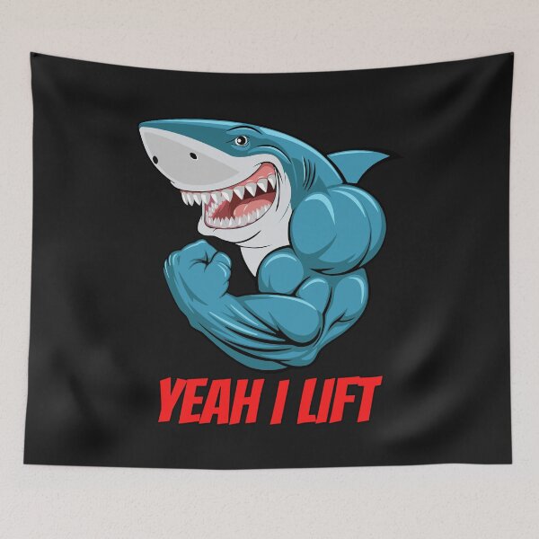 Item preview, GREAT WHITE SHARK YEAH I LIFT MUSCLE GYM  designed and sold by mkzmerch.