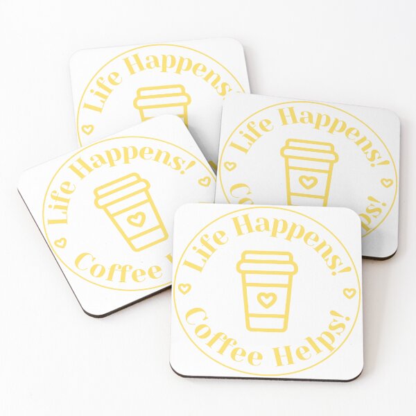 Item preview, Life Happens, Coffee Helps. Funny Coffee Lover Quote. Can't do Mornings without Coffee then this is the design for you. Yellow designed and sold by That Cheeky Tee.