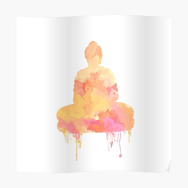 Orange and Yellow Buddha Watercolor Design | Spiritual Home Decor Poster