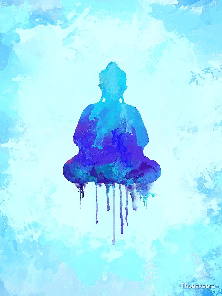 Blue Buddha Watercolor Illustration | Zen and Spiritual Design for a Peaceful Home by Thubakabra
