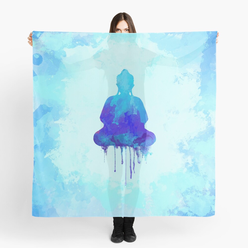 Blue Buddha Watercolor Illustration | Zen and Spiritual Design for a Peaceful Home Scarf