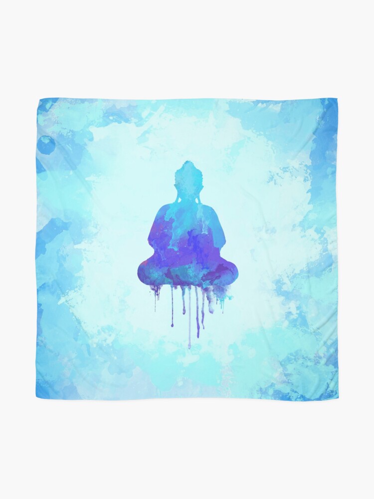 Alternate view of Blue Buddha Watercolor Illustration | Zen and Spiritual Design for a Peaceful Home Scarf
