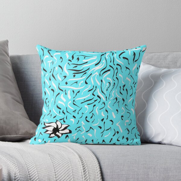 Random doodle 3 turquoise with flower Throw Pillow