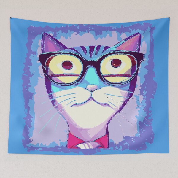 Item preview, Distressed Cat with Funky Glasses Contemporary Illustration designed and sold by pixelspantry.