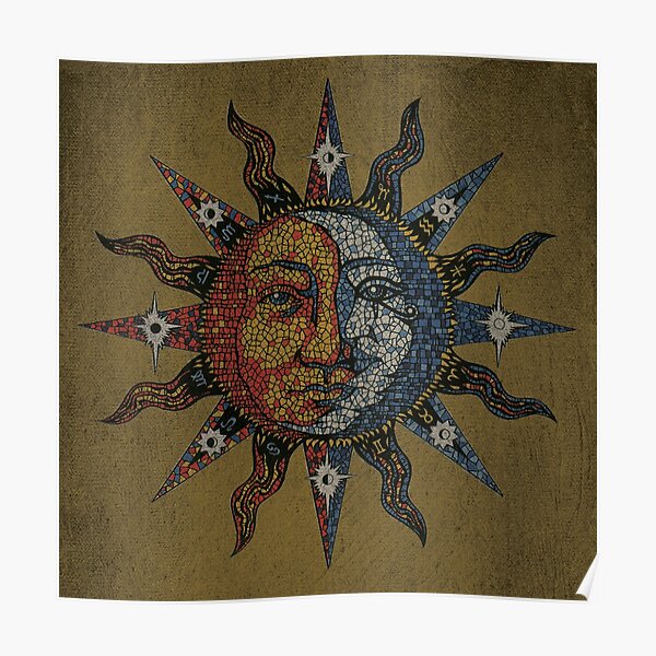 Vintage Celestial mosaic Sun & Moon Poster