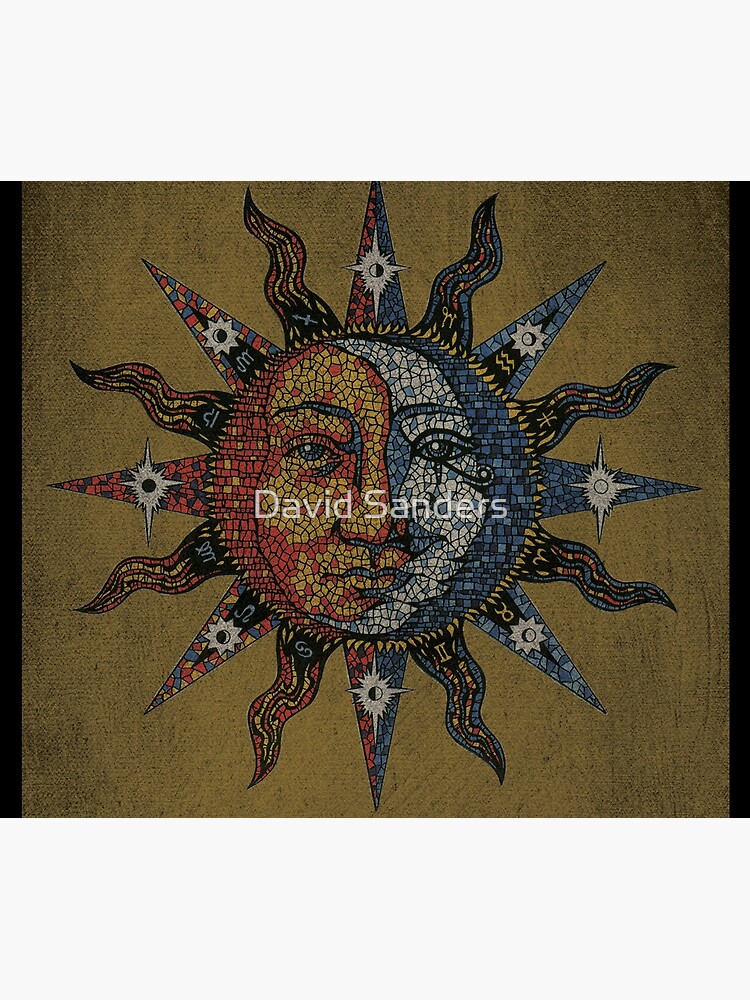 Thumbnail 3 of 3, Tapestry, Vintage Celestial mosaic Sun & Moon designed and sold by sandersart.