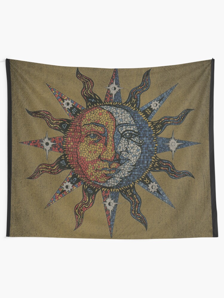 Alternate view of Vintage Celestial mosaic Sun & Moon Tapestry