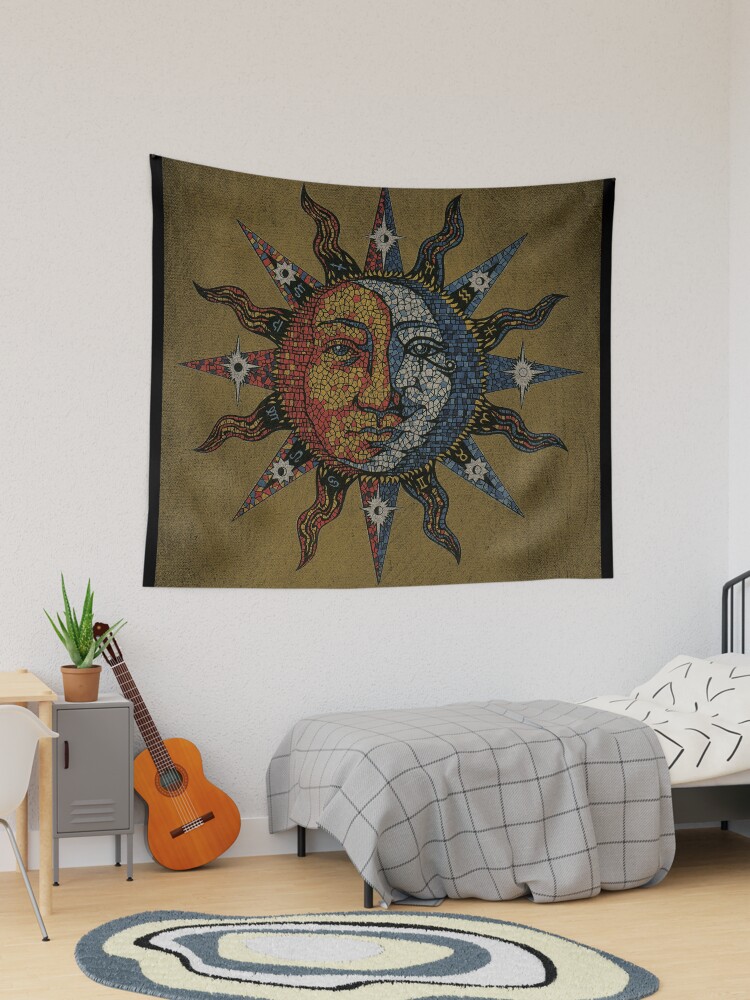 Thumbnail 1 of 3, Tapestry, Vintage Celestial mosaic Sun & Moon designed and sold by sandersart.