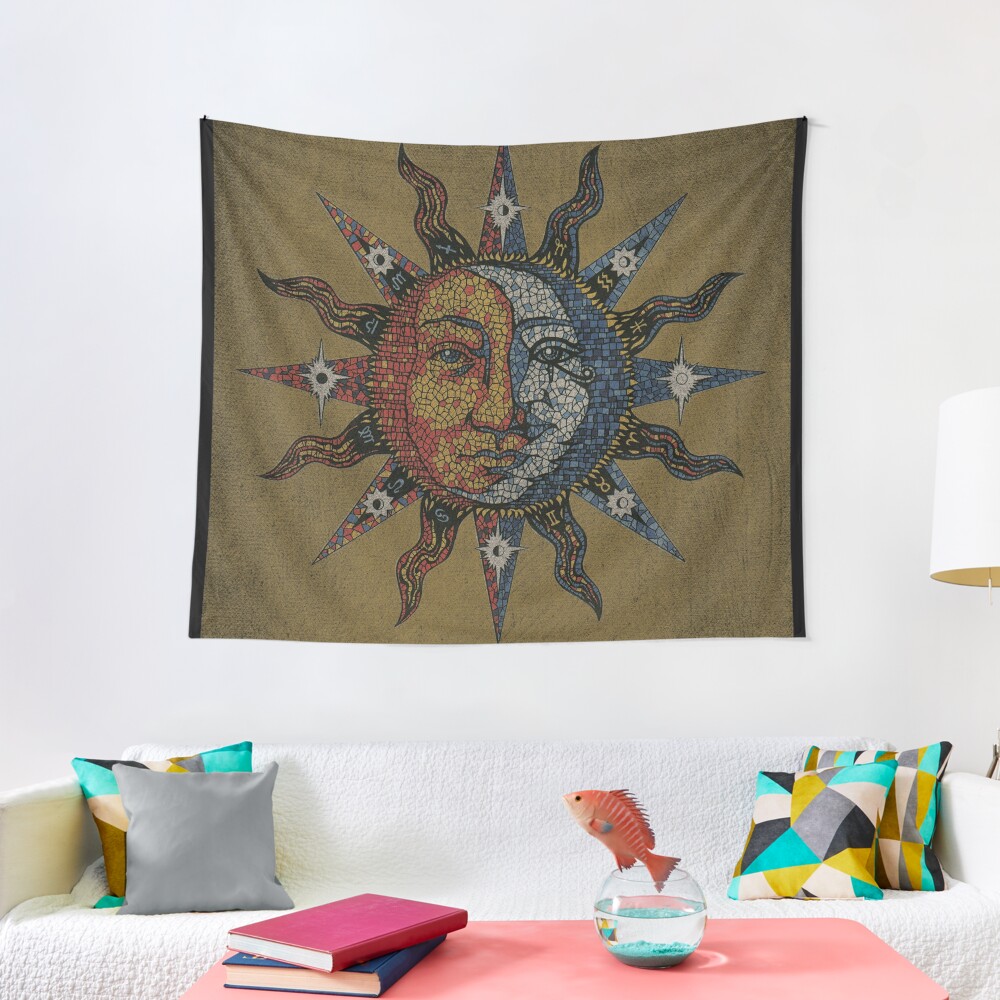 Vintage Celestial mosaic Sun & Moon Tapestry