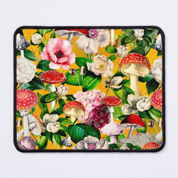 Item preview, Vintage mushrooms floral garden, shrooms and fungi, botanical pattern, mushrooms illustration, seamless pattern, yellow pattern trendy designed and sold by ZeinabTaha.