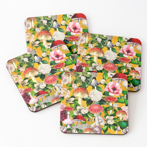 Item preview, Vintage mushrooms floral garden, shrooms and fungi, botanical pattern, mushrooms illustration, seamless pattern, yellow pattern trendy  designed and sold by ZeinabTaha.