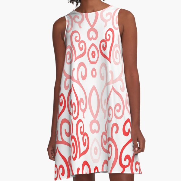 Red and Pink Ombre Heart Pattern Design A-Line Dress