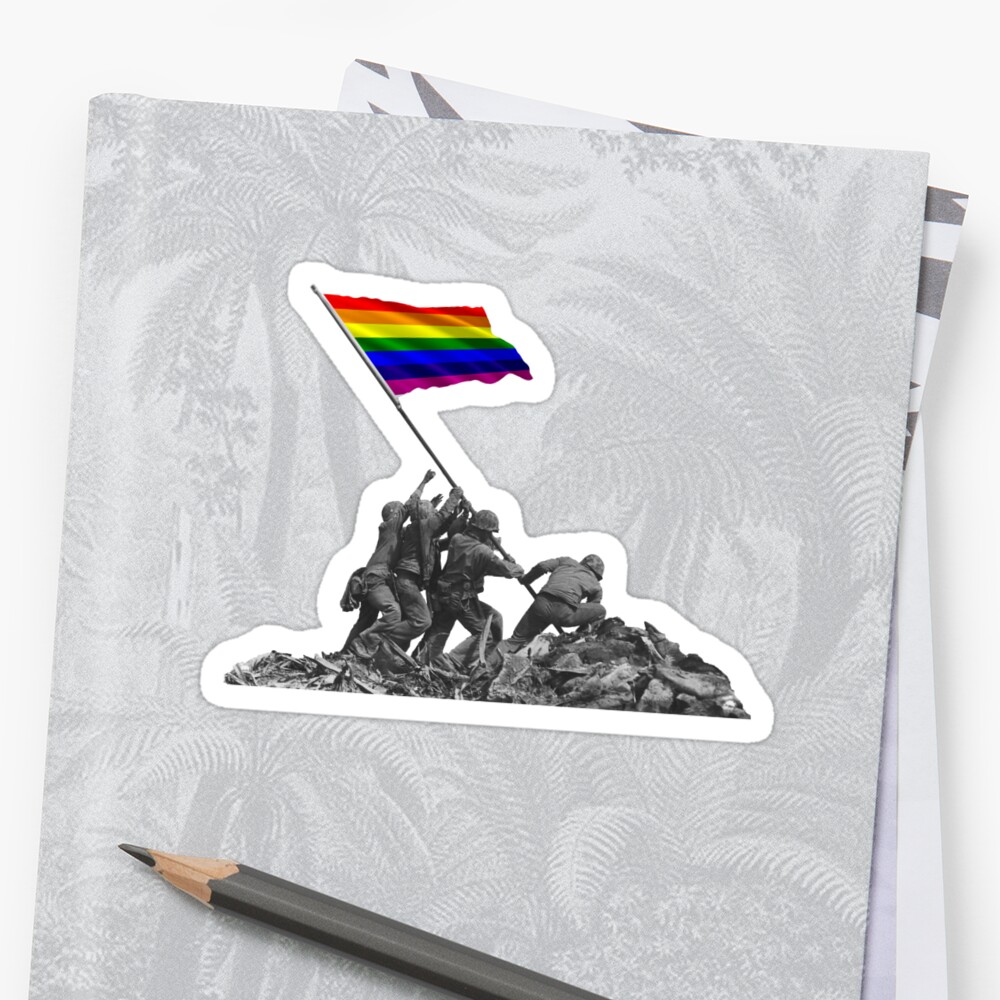 Soldiers Raising Lgbt Gay Pride Flag At Iwo Jima Sticker By Tpz757