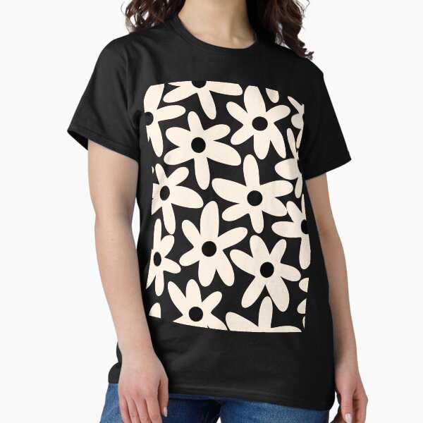 Item preview, Daisy Time Black and Almond Cream Retro Scandinavian Floral Pattern designed and sold by kierkegaard.