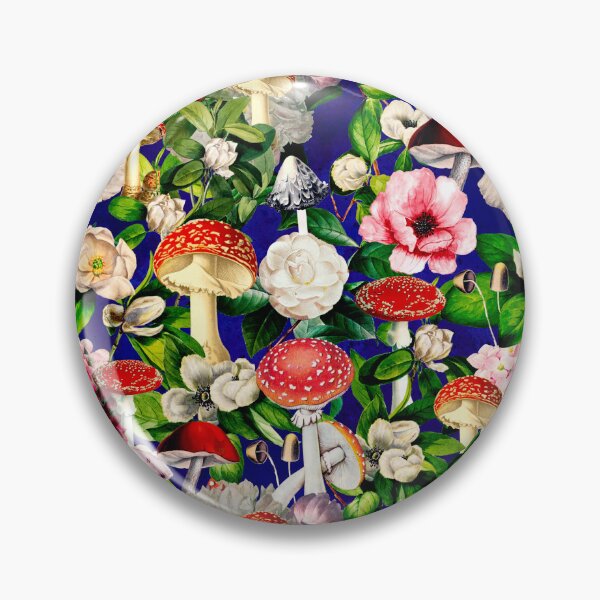 Item preview, Vintage mushrooms floral garden, shrooms and fungi, botanical pattern, mushrooms illustration, seamless pattern, blue pattern trendy  designed and sold by ZeinabTaha.
