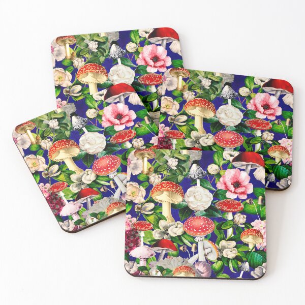 Item preview, Vintage mushrooms floral garden, shrooms and fungi, botanical pattern, mushrooms illustration, seamless pattern, blue pattern trendy  designed and sold by ZeinabTaha.