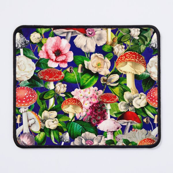 Item preview, Vintage mushrooms floral garden, shrooms and fungi, botanical pattern, mushrooms illustration, seamless pattern, blue pattern trendy designed and sold by ZeinabTaha.