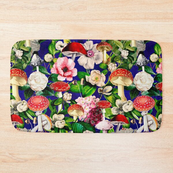 Item preview, Vintage mushrooms floral garden, shrooms and fungi, botanical pattern, mushrooms illustration, seamless pattern, blue pattern trendy  designed and sold by ZeinabTaha.