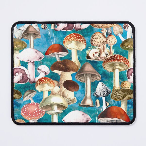 Item preview, Cool Vintage mushrooms garden, shrooms and fungi, botanical pattern, mushrooms illustration, seamless pattern, blue turquoise pattern trendy designed and sold by ZeinabTaha.